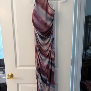 Caution To The Wind Maroon and Blue Tie-Dye Ruched Maxi Dress